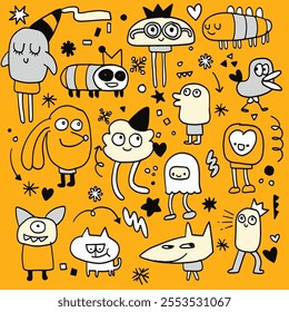 cartoon character with playful expression , Cute hand drawn doodle , Illustration Vector