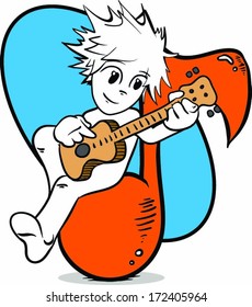 Cartoon character playing guitar