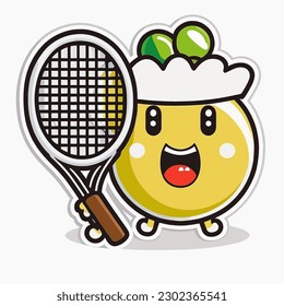 Cartoon character playing tennis with a bat. Tennis coach. Tennis Club. cartoon vector illustration. label, sticker, t-shirt printing