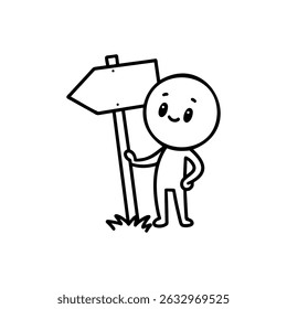 Cartoon Character Pointing at Directional Sign