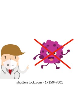 A cartoon character pointing to a cartoon of the disease