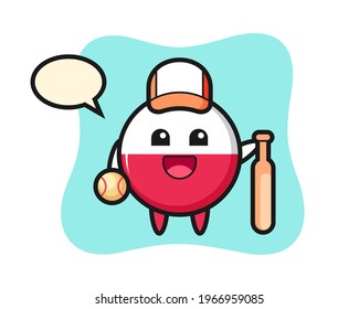 Cartoon character of poland flag badge as a baseball player, cute style design for t shirt, sticker, logo element