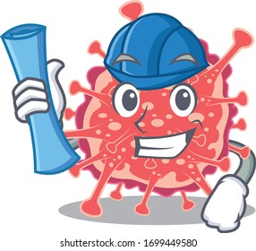 Cartoon character of polyploviricotina brainy Architect with blue prints and blue helmet