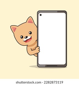 Cartoon character pomeranian dog and smartphone for design.