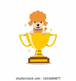 Cartoon Charakter Poodle Hund mit Gold Trophäe Cup Award für Design.