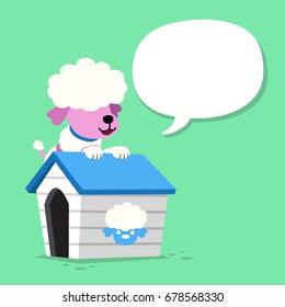 Cartoon character poodle dog and kennel with speech bubble