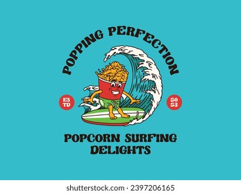 Cartoon Character Of A Popping Popcorn With A Vintage And Handwritten Style Goes On Holiday At The Beach