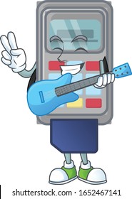 A cartoon character of POS machine playing a guitar