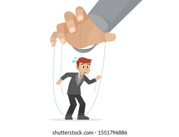 Cartoon character Poses, Businessman marionette being controlled with rope by puppeteer.,vector eps10