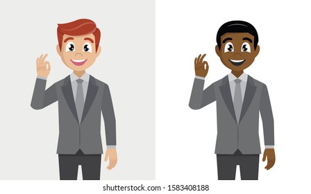 Cartoon character Poses, businessman in waistcoat showing okay or OK gesture.,vector eps10
