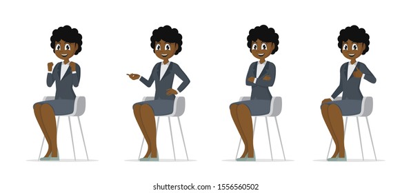 Cartoon character Poses, Set African Women sit on chair.,vector eps10