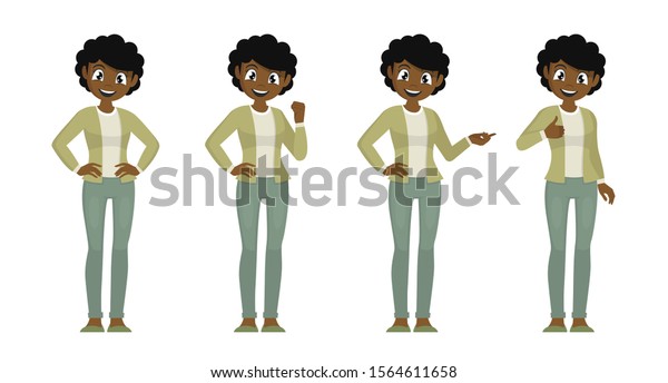 Cartoon Character Poses Set African Women Stock Vector Royalty Free 1564611658