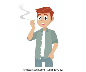 Cartoon character Poses, Young Man Smoking a Cigarette.,vector eps10