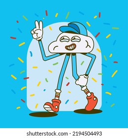 cartoon character poster with confetti