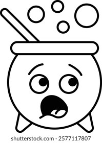 A cartoon character with a pot on its head and a straw sticking out of it