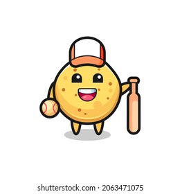 Cartoon character of potato chip as a baseball player , cute design