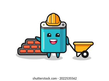 Cartoon character of power bank as a builder , cute style design for t shirt, sticker, logo element