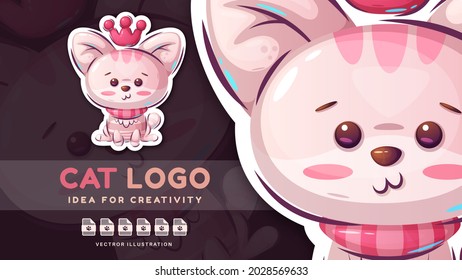 Cartoon character pretty animal cat - childish sticker