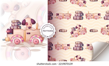 Cartoon character pretty animal dog - seamless pattern