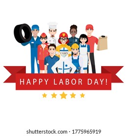 Cartoon character with professional worker in Labor day festival design vector