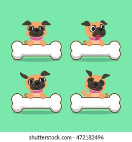 Cartoon character pug dog with big bones