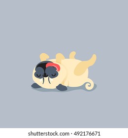 Cartoon character pug dog poses. Cute Pet dog in the flat style.