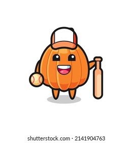 Cartoon character of pumpkin as a baseball player , cute design