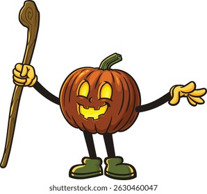 Cartoon character pumpkin is becoming a witch