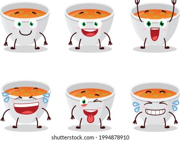 Cartoon character of pumpkin cream soup with smile expression. Vector illustration