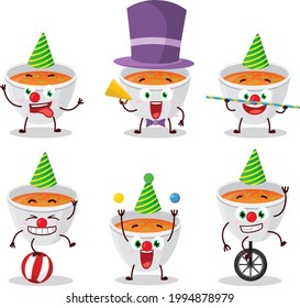 Cartoon character of pumpkin cream soup with various circus shows. Vector illustration