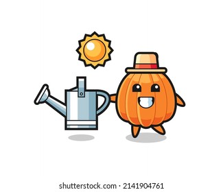 Cartoon character of pumpkin holding watering can , cute design