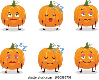 Cartoon character of pumpkin with sleepy expression