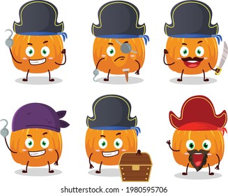 Cartoon character of pumpkin with various pirates emoticons