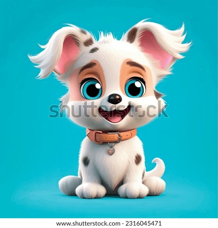 Cartoon character puppy 3d illustration for children. Cute fairytale dog print for clothes, stationery, books, merchandise. Toy puppy 3D character banner, background. Cartoon character 3d dog.