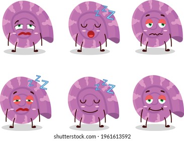 Cartoon character of purple clam with sleepy expression