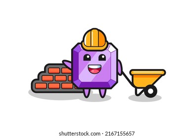 Cartoon character of purple gemstone as a builder , cute style design for t shirt, sticker, logo element
