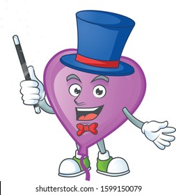 Cartoon character of purple love balloon performance as a Magician