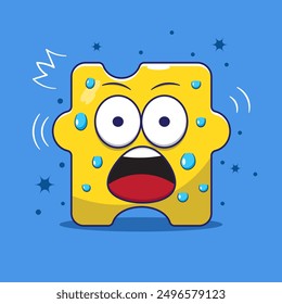 Cartoon character with puzzle shapes vector icon illustration. flat design cartoon with shocked expression suitable for icon, mascot, symbol. Flat design vector puzzle character concept