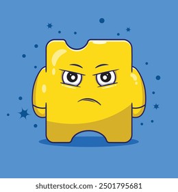 Cartoon character with puzzle shapes vector. flat design cartoon with angry expression suitable for icon, mascot, symbol illustration. Flat design vector puzzle character concept