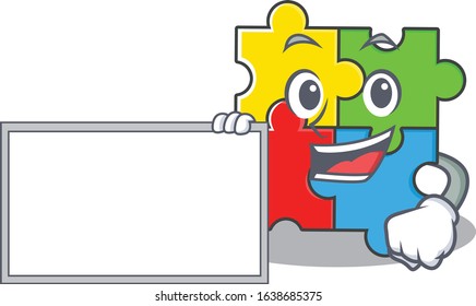 cartoon character of puzzle toy design concept bring a board