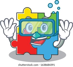 cartoon character of puzzle toy wearing Diving glasses