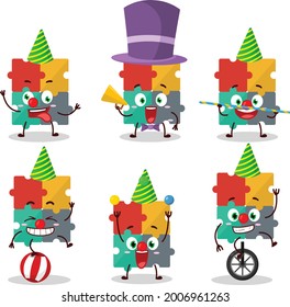 Cartoon character of puzzle with various circus shows. Vector illustration