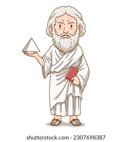 Cartoon character of Pythagoras, ancient Greek philosopher.