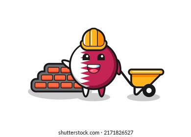 Cartoon character of qatar flag badge as a builder , cute style design for t shirt, sticker, logo element