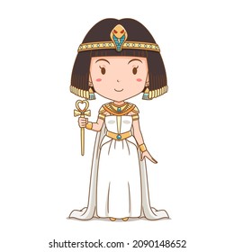 Cartoon character of Queen Cleopatra. Egyptian girl in ancient clothes.