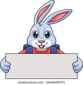 cartoon character rabbit with bag on his shoulder holding blank board
