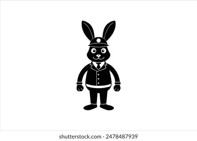 Cartoon character of a rabbit policeman, depicted in a vector artwork illustration. This charming and detailed image features a rabbit dressed as a law enforcement officer.