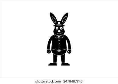 Cartoon character of a rabbit policeman, depicted in a vector artwork illustration. This charming and detailed image features a rabbit dressed as a law enforcement officer.