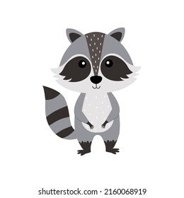 Cartoon character raccoon on white background. Raccoon icon. Vector illustration for design and print