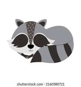 Cartoon character raccoon on white background.Sleeping raccoon icon.Vector illustration for design and print